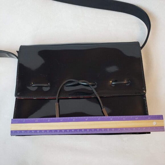 LIZ CLAIBORNE Shiny Patent Shoulder Bag Structured Retro Polka Dot Lining - Picture 11 of 15